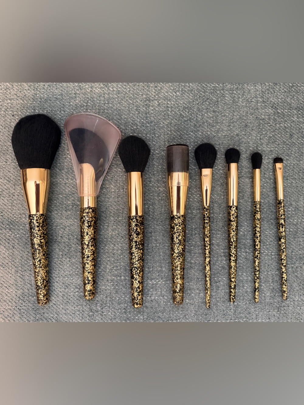 ✨ Milani Luxe 8-Pc Makeup Brush Set Black Gold Glitter Unused + Pouch